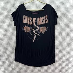 House of the Gods Top Women S Black Guns N Roses Graphic Tee Scoop Neck Rock